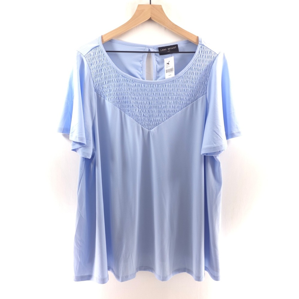 Lane Bryant‎ Women Blouse 18/20 Light Blue Smocked Yoke Flutter Sleeve New